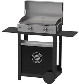 LE MARQUIER La Plancha INOX Duo Edition : Plancha 260 Gaz + Chariot Noir + Couvercle INOX+ Porte Épices Et Rideau