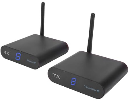 VBESTLIFE Transmisor AV Inalámbrico, Receptor Transmisor con Pantalla Digital y Alcance de 200 M, para Transmisión de Audio y Vídeo PAL NTSC, Plug & Play (Enchufe de la UE)