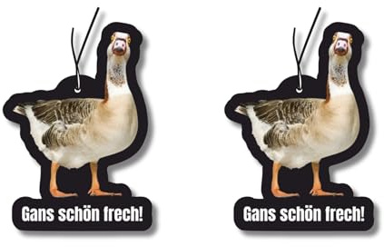2x Duftbaum mit Gans schön frech! Motiv, Autoduft, Duftspender, Duftbaum lustig, Auto tuning, Lufterfrischer, Duftanhänger Auto Set, Wagen, Scherzartikel,