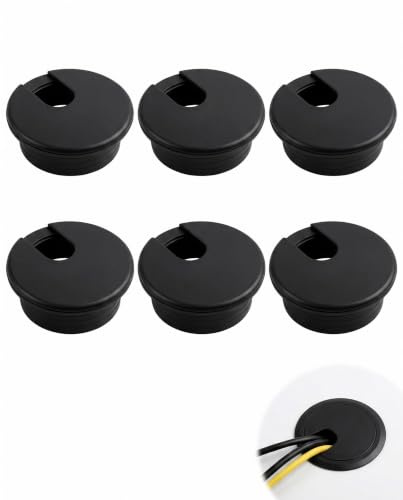 DLPRK 6 Pezzi Scrivania, Passa Cavi, Passacavo Canalina, Copri Fili, Copricavo, Fermacavi, Tappi Copriforo, Coprifili, Soluzione Ideale per Cavi da Tavolo per Ufficio e Casa (50mm, Nero)