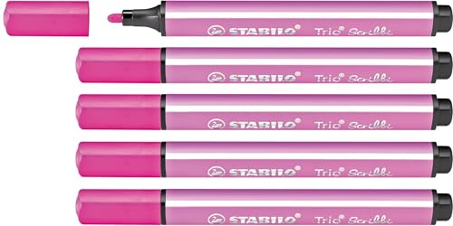 STABILO - Gefederter Dreikant-Filzstift - Trio Scribbi | 5er Pack, rosa
