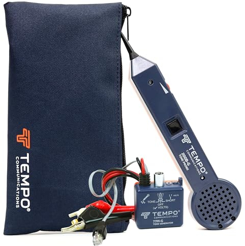 TEMPO 601K-G (Box) Tone Generator and Probe Kit | Basic Professional Wire Tracer Kit | Network Cable Tester POE Ethernet (with Alligator Clips, RJ11 Plug, Loudspeaker)