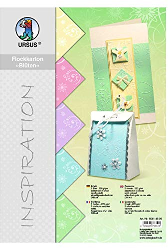 Ursus 60414699 - Flockkarton, Blüten, Pastell, DIN A4, 220 g/qm, 5 Blatt in verschiedenen Farben, durchgefärbt, einseitig mit weißem Flock veredelt, ideal für kreatives Basteln
