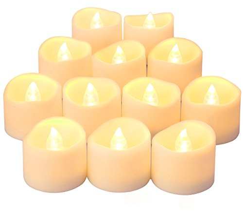 ORIA 12-Pack LED Tea Candles, Battery-Powered Electric Realistic Flickering Fake Tealights, Suitable for Candlesticks, Christmas Decorations, Home Decor, Weddings and Table Settings(Warm Yellow)