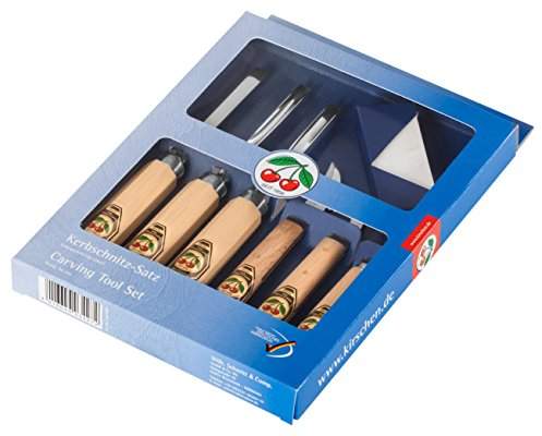 Kirschen Tools 3427000 | Set di intaglio per tacche, 7 pezzi con pietra per affilare