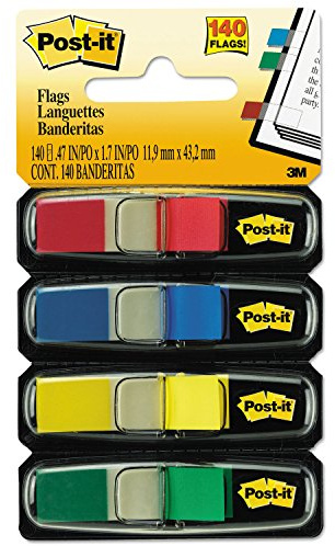 3M 683-4 - Post-it Index Flags 12mm 140 Tabs 4 Assortd Colours 683-4