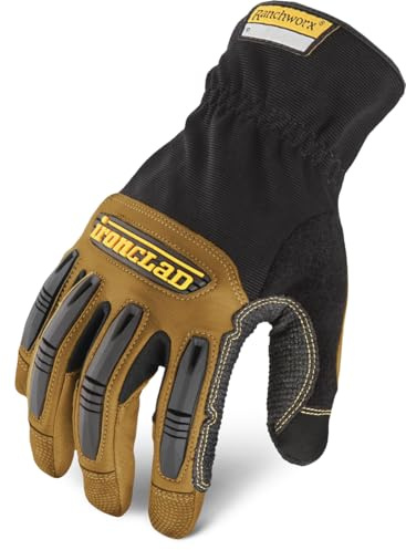 Ironclad Ranchworx Work Gloves RWG2, Premier Leather Work Glove, Performance Fit, Durable, Machine Washable, (1 Pair), RWG2-04-L,Brown/Black