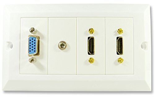 C4A® Twin HDMI Wall Plate With 3.5mm Jack and VGA/Easy Connect Faceplate/White/Audio Video Faceplate