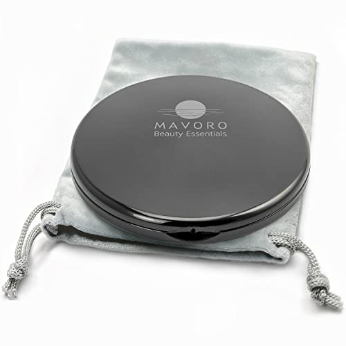 Mavoro Magnifying Compact Mirror | 1x/10x Magnification | 10cm Small Pocket Purse Double Sided Travel Makeup Mirror | Folding Portable Hand Compact Mirror for Handbag and Purses (Black)