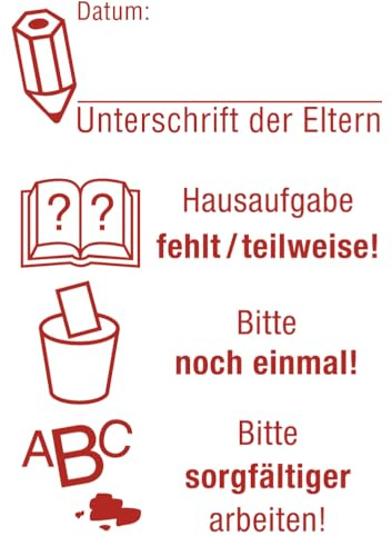 TimeTEX - Perpetuum Siebdruck-Stempel 4-in-1 Unterschrift | Wiederbefüllbarer Lehrerstempel für die Schule | 40x10 mm | ca. 5000 Stempelabdrücke | Stempelfarbe: rot