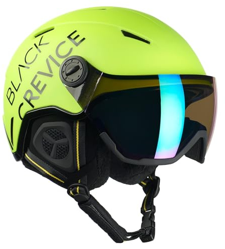 BLACK CREVICE Skihelm Vail I Skihelm mit Visier im Pilotenstyle I Skihelm Herren & Damen I Skihelm aus Polycarbonat I Atmungsaktiver Ski-Helm I Größenverstellbar