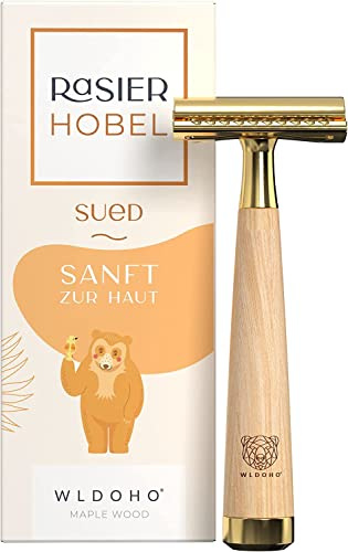 WLDOHO® Rasoir de Sûreté pour Rasage Humide en Érable pour un Rasage Manuel Sans Plastique, Doux pour la Peau et Écologique I Rasoir pour Hommes et Femmes I Rasoir avec 5 Lames | Sued