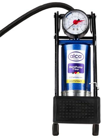 alca® Fußpumpe 2-Zylinder 7bar, tragbar mit Manometer | kompakte, tragbare Doppelzylinder Tretpumpe, passende Ventiele für Auto, Motorrad, Fahrrad & Ball