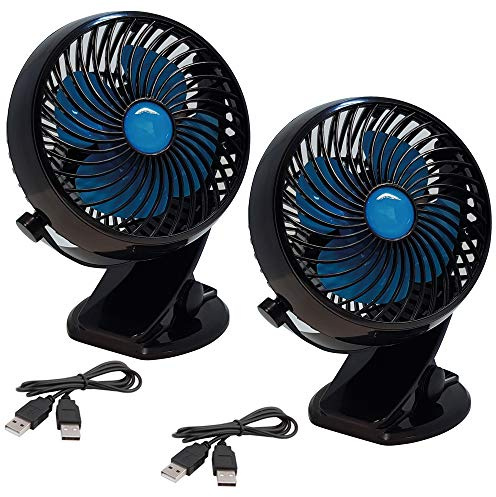 Venteo Fast Fan – Lot de 2 Mini Ventilateurs Portable Rechargeable USB à Rotation Intelligente à 360° - Batterie Lithium Longue durée - Coloris Noir et Bleu