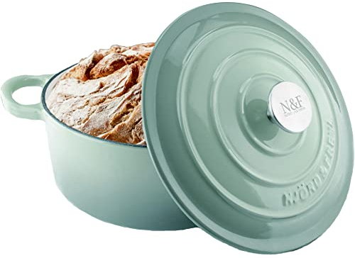 Brotbacktopf Gusseisen emailliert – Bräter & Schmortopf – Dutch Oven mit Deckel, 24 cm – Profi Topf für Brot Backen, Sauerteig, Eintöpfe & Schmorgerichte – backofenfest – Njörd & Freya