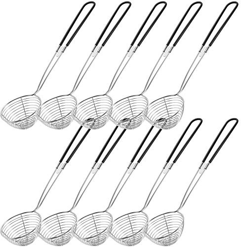 Geiserailie 10 Pcs Hot Pot Kit Mini Stainless Steel Strainer Scoop, Black | 2.5 Inch Spider Skimmer for Home, Pasta Mesh Spoon, Asian Spoon Ladle with Handle, Hot Pot Accessory, Tapioca Pearl Scoops