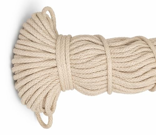 Mississhop Kordel 8 mm I 50 m 100% Baumwolle Baumwollkordel Seile Beige Hell Ø 8mm