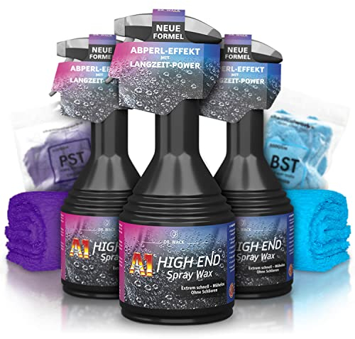Detailer Auto Pflege Set: Dr. Wack A1 High End Spray Wax Lackversiegelung (3Stk.) + ChemicalWorkz Edgeless Soft Touch Mikrofasertuch 500GSM (2Stk.) | 5-teiliges Sparset