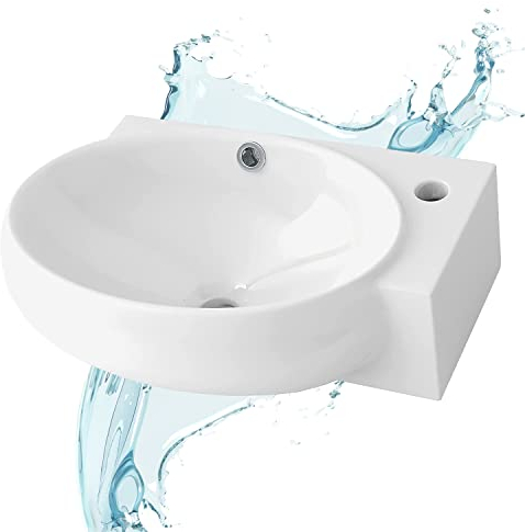 Starbath Plus - Lavabo in ceramica - Forma ovale - Bianco - Con foro per rubinetto - Dimensioni 43 x 28 x 12 cm - Ideale per piani d'appoggio in bagno e mobili da toilette