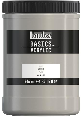 Liquitex 8870373 Basics - Acrylfarbe, monopigmentierte Künstlerpigmente, lichtecht, mittlere Viskosität, Archivqualität, seidenglänzender Finish, 946ml Topf - Silber