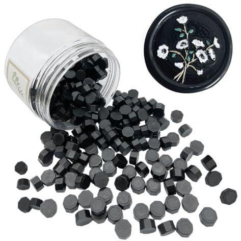 200pcs Black Sealing Wax Beads Metallic Black Octagon Wax Seal Beads Bulk for Party Invitations Xmas Gift Halloween Wrapping Card Envelope