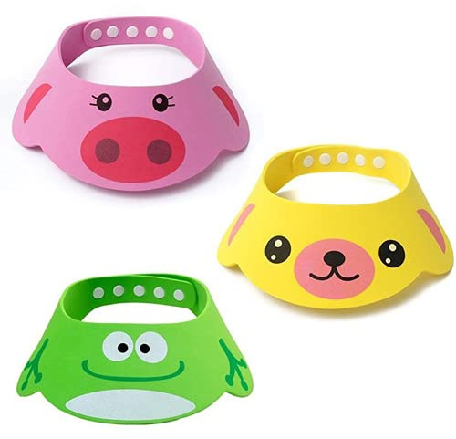 JINHENB 3Pcs Christmas Baby Bathing Cap,Adjustable Kids Shower Cap Shampoo Shower Protection Safety Visor Shield HatBathing Protection Cap for Toddler,Baby,Kids (Cartoon) (Style 1)
