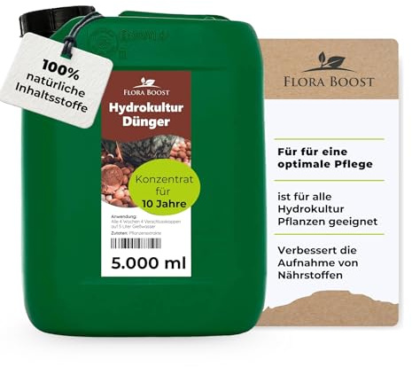 Flora Boost Hydrokultur Dünger 5L, 100% natürlicher Flüssigdünger | Flüssiger Blatt- & Wurzeldünger für bis zu 1000L Gießwasser. Für alle Hydrokultur Sorten. Pflanzendünger