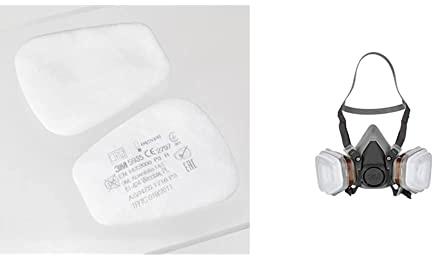 3M Partikel-Einlegefilter 5935, 10 Paar & Mehrweg-Halbmaske 6002C - Halbmaske mit Wechselfiltern gegen organische Gase, Dämpfe und Partikel - Für Farbspritz- und Maschinenschleifarbeiten, Weiß