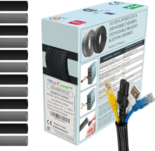 MarketConnect® Gaine Câbles Expansible Ø 30mm, L 5m • Range et Cache les Câbles • Idéal pour Bureau et TV • NOIR • MINIBOX