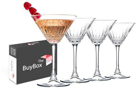GOSOYO Vintage Martini Glasses Set of 4 (7.4oz/220ml). Cocktail Glasses, Champagne Saucers, Prosecco and Espresso Martini Glasses, Champagne Coupe Glasses