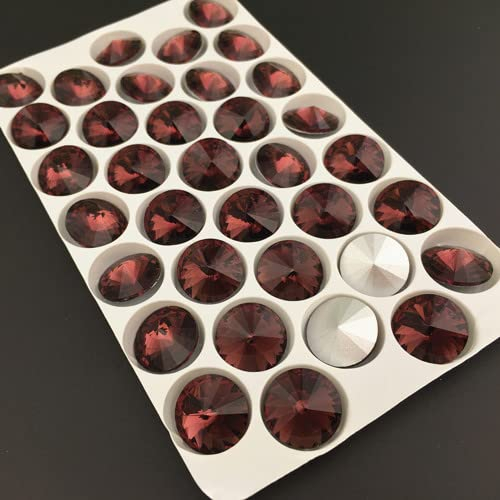 6mm 8mm 10mm 12mm 14mm 16mm 18mm Glass Crystal Mix Color Fancy Round Shape Glue On Rhinestone Beads Craft DIY Trim-Burgundy,10mm 30pcs