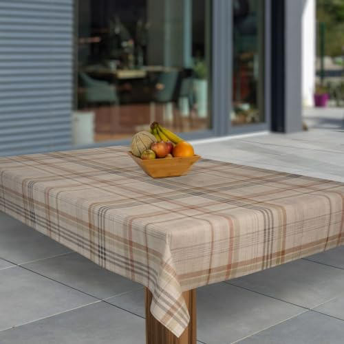 laro Wachstuch-Tischdecke Abwaschbar Garten-Tischdecke Wachstischdecke PVC Plastik-Tischdecken Eckig Meterware Wasserabweisend Abwischbar, Muster:Karo Beige, Größe:110x160