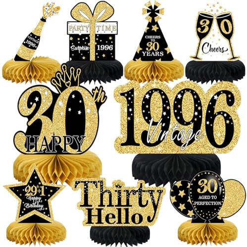 Deko 30. Geburtstag männer Frauen,9 STK Schwarze Goldene Bienenwabe Mittelstück Tischdeko Geburtstag,30 Geburtstag Deko,30 Geburtstag Party Deko Supplies,Geschenke Für Frauen Zum Geburtstag