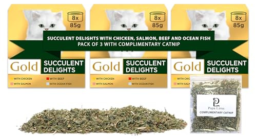Papa Lima Wet Cat Food Bundle | Succulent Delights with Chicken, Salmon, Beef and Ocean Fish | 24 x 85g Tins + Pure Canadian Catnip | Pack of 3 for Happy, Healthy Cats