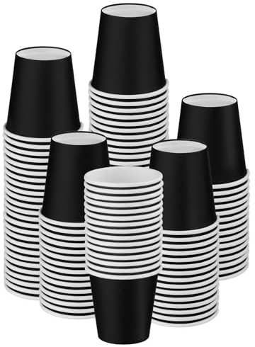 MASPHY [Lot de 100 gobelets en carton de 3 onces, gobelets de salle de bain jetables, mini gobelets à expresso, gobelets en carton jetables de 3 oz pour fête, pique-nique, bureau et voyage (noir)