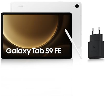 Samsung Galaxy Tab S9 FE Tablette, 10.9'' Wifi 256Go, Chargeur Secteur Rapide 25W Inclus [Exclusivité Amazon], S Pen Inclus, Batterie Longue Durée, Certification IP 68, Argent, Version FR
