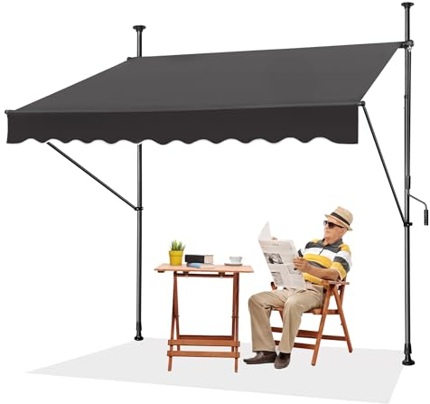 XINZI 250 cm di larghezza, tenda parasole con morsetto regolabile in altezza, tenda da sole per balcone con manovella, resistente ai raggi UV e alle intemperie, ampia tenda parasole per esterni senza