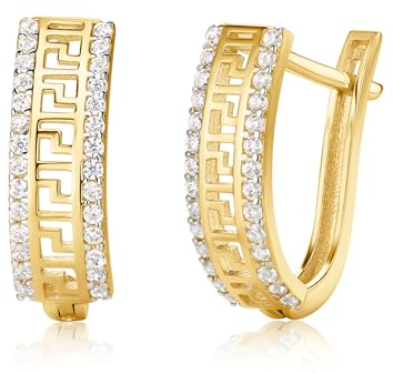 14 Karat 585 Gold Ohrringe Hochglanz Creolen mit Zirkonia Steinen - ESG0678