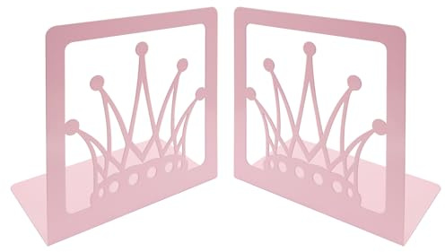 1 par rosa krona bokstöd, metall bokstöd ihålig unik kung drottning kunglig krona halkfri järn skrivbordsorganiseringshållare för barn flicka student bokhylla avdelare hem bibliotek skola kontor