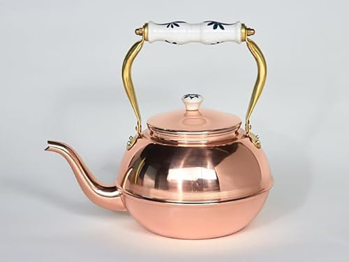Théière en cuivre faite à la main avec manche en céramique 1,5 litres, style japonais
