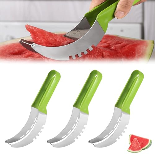 Vordpe 3 Stücke Multifunktionaler Obstschneider aus Edelstahl, Wassermelonen Schneider, Edelstahl-Wassermelonenschneider, Obstschneider für Cantaloupe, Papaya, Drachenfrucht
