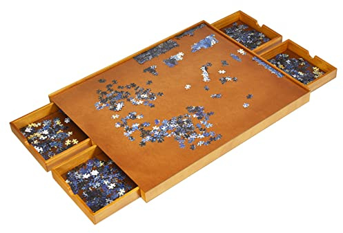 HOMASIS Tavolo Puzzle in Legno, Tavola Puzzle Board Gioco da Tavolo con 4 Cassettti per 1000-1500 PCS, 80 x 65 x 7 cm