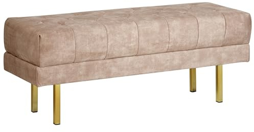 Bettbank Samtstoff beige Taupe mit goldenem Gestell 117 cm glamourös Roseville