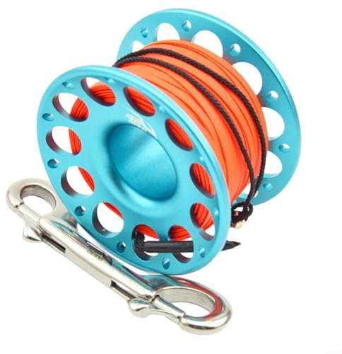 30 m Tauchrolle, Aluminiumlegierung, Wrackhöhle, Fingerspule mit Edelstahl-Doppelhaken, Tauchausrüstung für Outdoor-Unterwasserabenteuer (blau)
