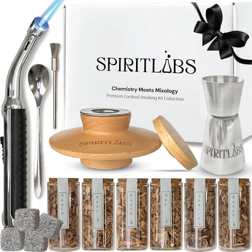 SPIRITLABS Cocktail Smoker Kit with Premium Torch | All-in-One Whiskey Smoker Kit with 6 Flavors Wood Chips - Bourbon, Old Fashioned Drink Smoker Kit Making it a for Men, Husband and Dad