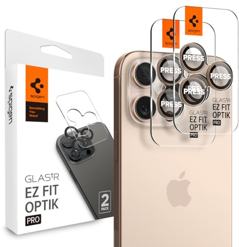 Spigen Glas.tR EZ Fit Optik Pro Protezione Fotocamera compatibile con iPhone 16 Pro, iPhone 16 Pro Max, 2 Pezzi, Titanio sabbia, Anello Individuale, Durezza 9H Pellicola prottetiva