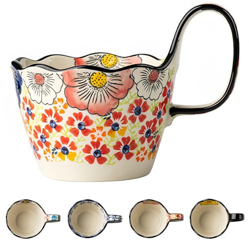 Dowbom Keramik-Suppenschüssel, Mikrowellenschüssel, kleine Suppentasse, 400 ml, Bouillonbecher (Blume-C, 400 ml)