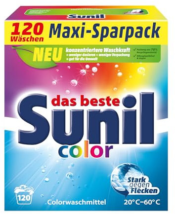 Sunil Colorwaschmittel - Pulver für 120 Waschladungen Bunt-Wäsche - hautverträglich, mikroplastikfrei, vegan - 6 kg
