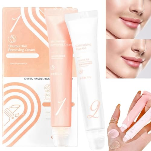 2Pcs Moisturizing Facial Hair Removal Cream Kit for Women - Painless Upper Lip Treatment