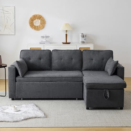 Divano letto con funzione di sonno, divano a forma di L, design moderno, mobili imbottiti, divano, poltrona lounge con spazio di archiviazione, con porta bevande, divano letto, soggiorno e destra